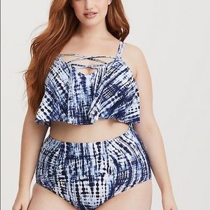 Torrid Blue Tie Dye Flounce Bikini and Bottoms